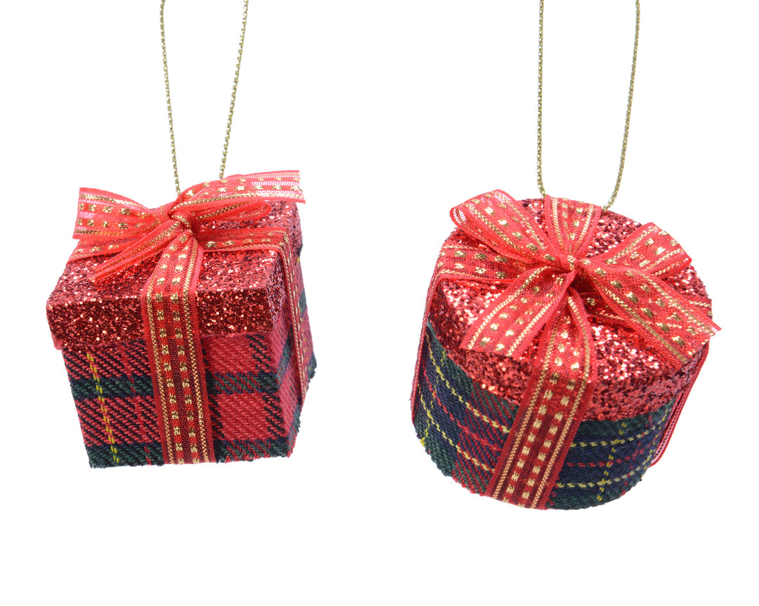 kaemingk red giftbox ornament - set of 2