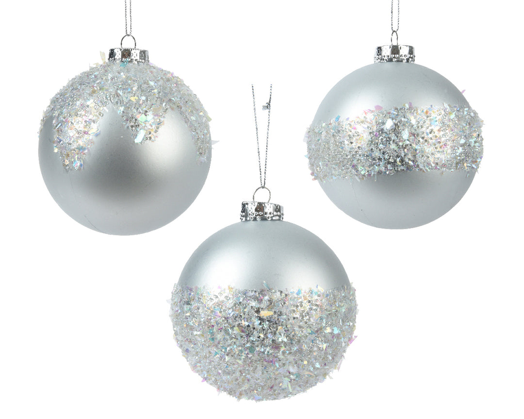 kaemingk silver shatterproof bauble w/ glitter - set of 3