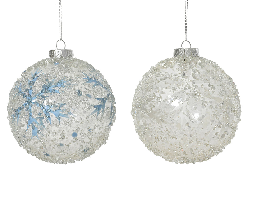 kaemingk transparent bauble w/ sequins & snowflakes - set of 2