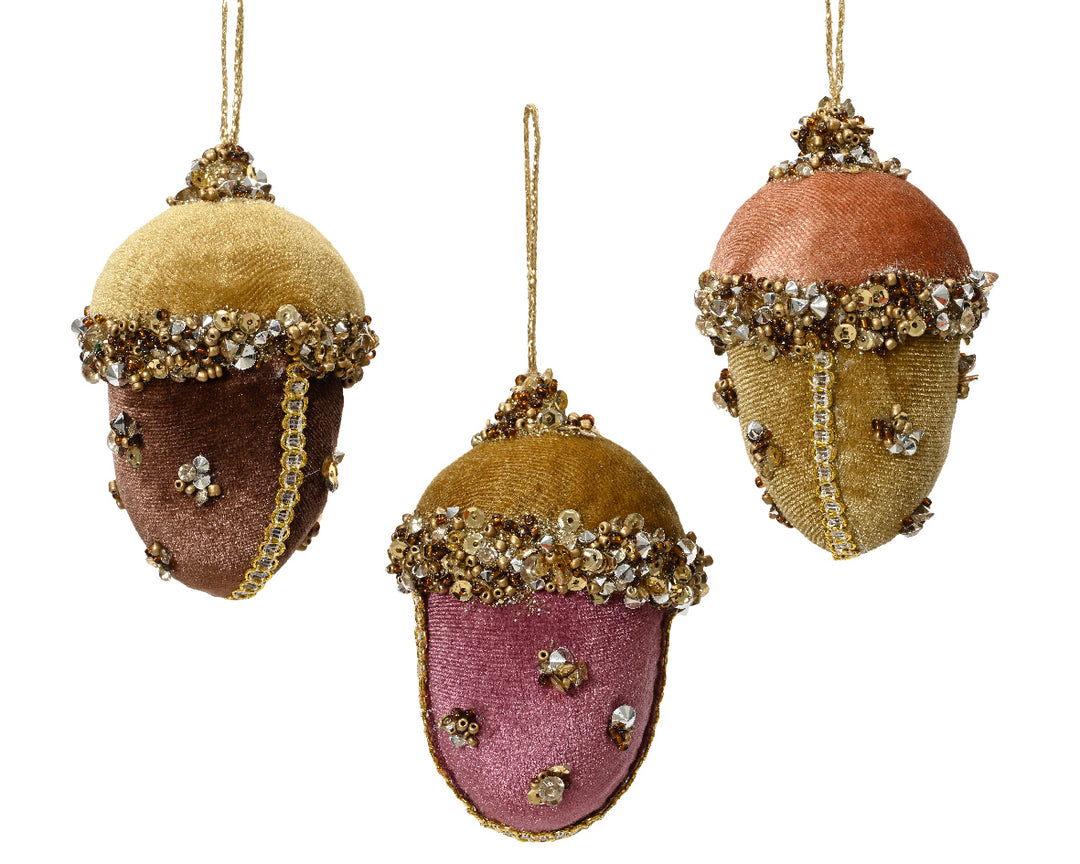 kaemingk velvet acorn w/ beads - set of 3