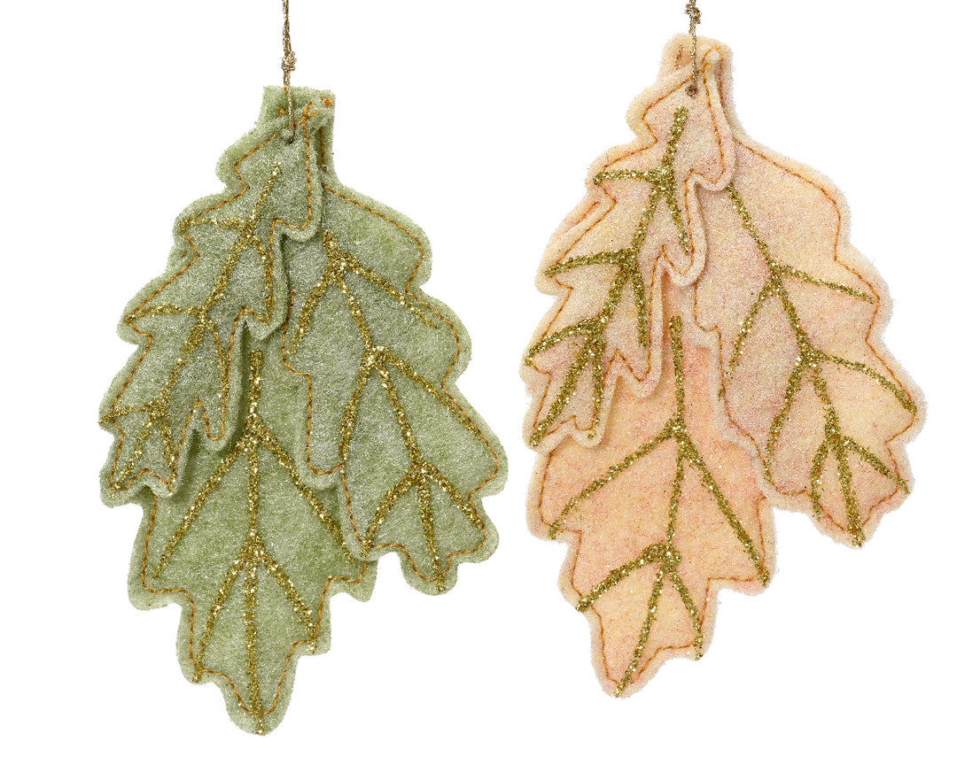 kaemingk felt leaves w/ glitter - set of 2