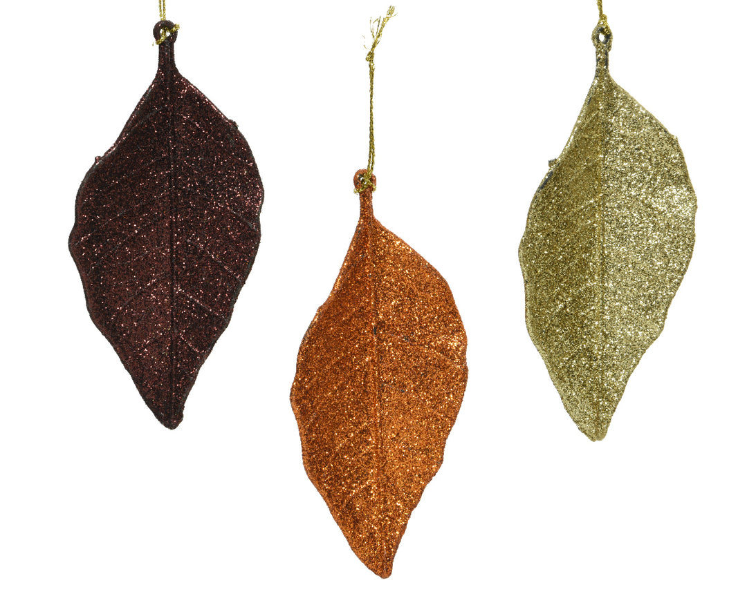 kaemingk plastic leaf w/ glitter - set of 2