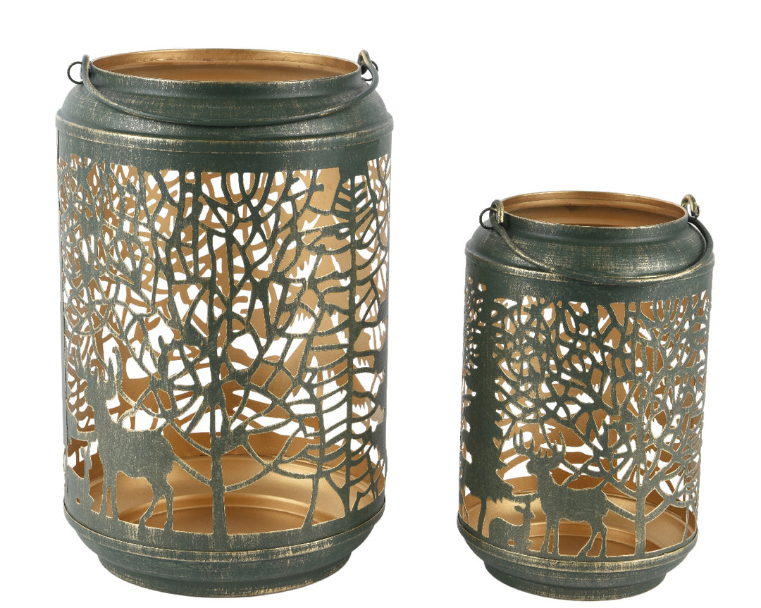 Lantern Iron Coated With Deer Set Of 2