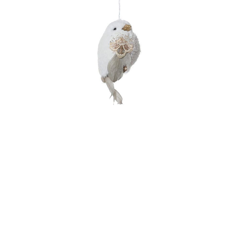 Bird W/ Glitter On Clip - White