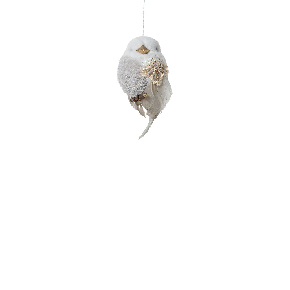 Bird W/ Glitter On Clip - White