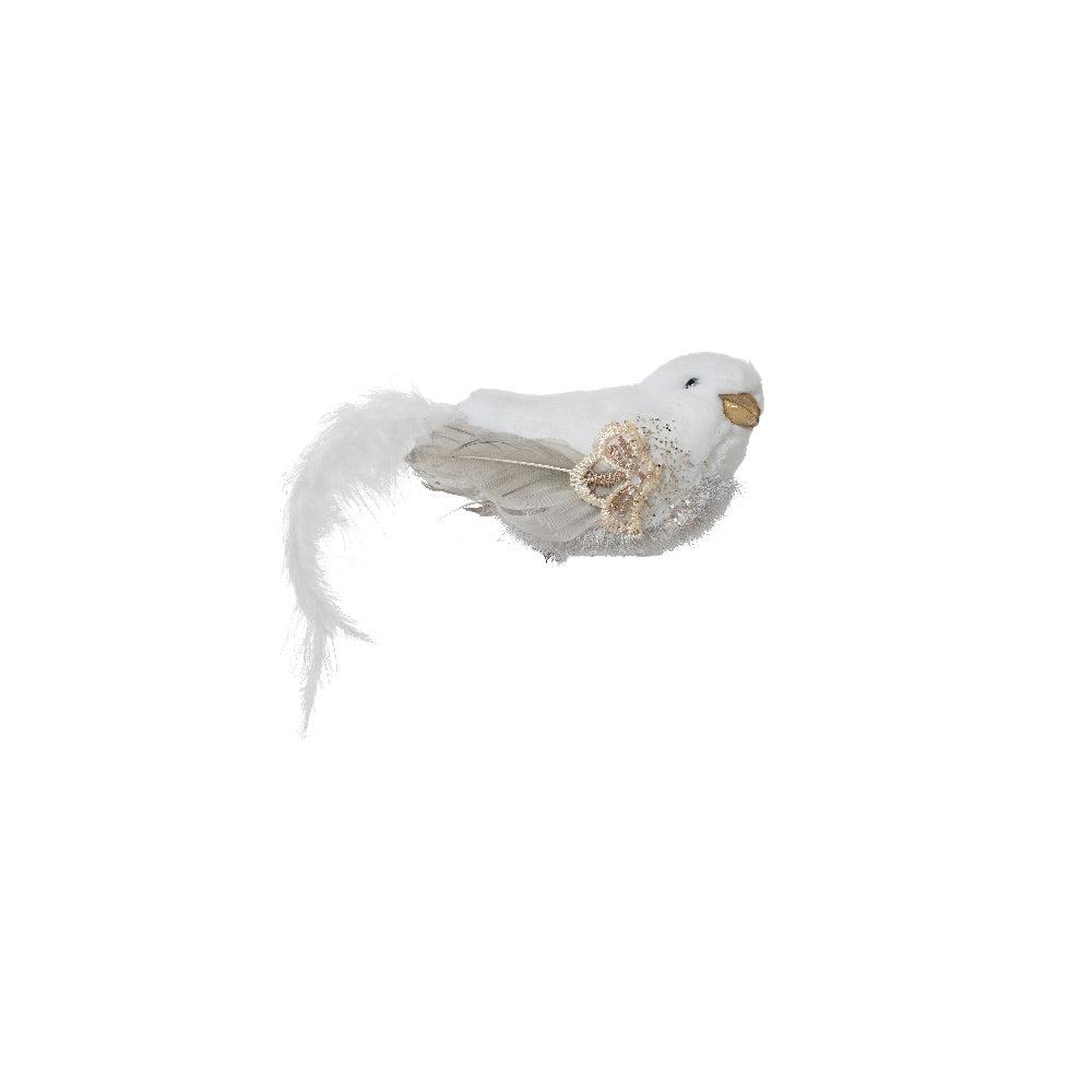 Bird W/ Glitter On Clip - White