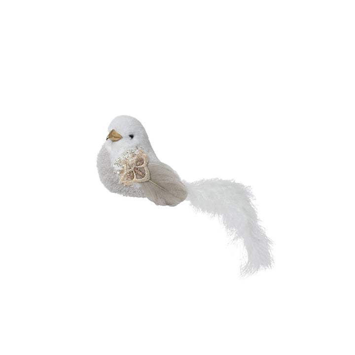 Bird W/ Glitter On Clip - White