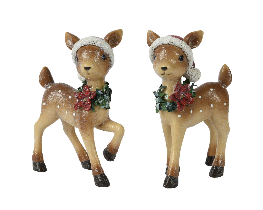 kaemingk deer w/ hat & wreath - set of 2