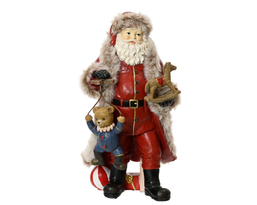 22cm Santa Polyresin With Bear