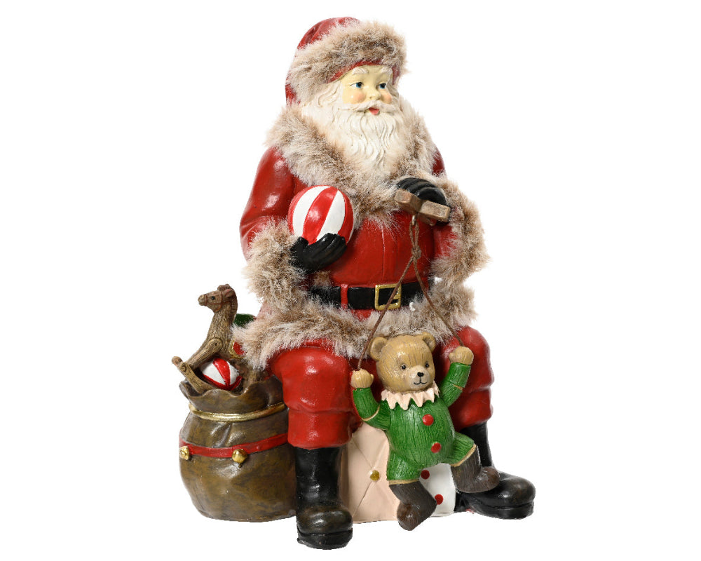 19cm Santa Polyresin With Bear