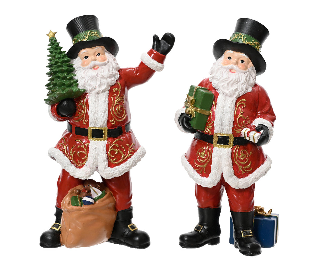 kaemingk polyresin santa w/ tree & gifts - set of 2