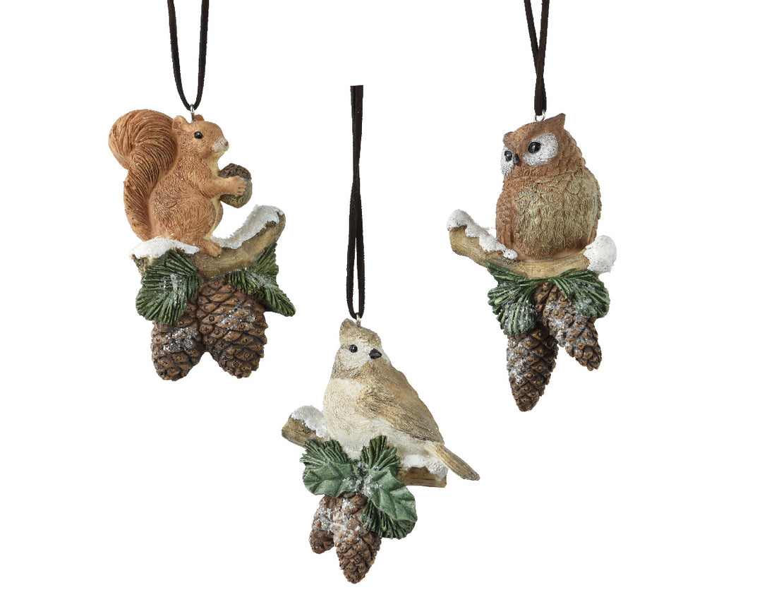 kaemingk assorted animals on acorns - set of 3