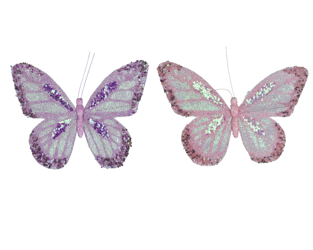 kaemingk lilac polyester butterfly w/ glitter - set of 2