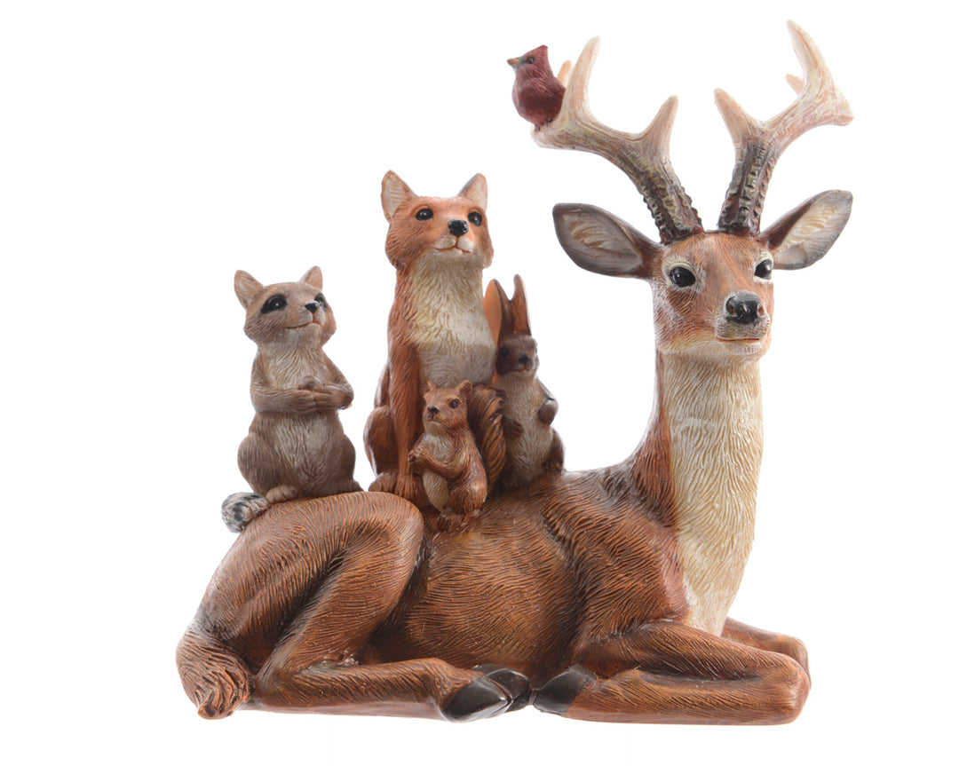 kaemingk polyresin reindeer w/ animals lying down