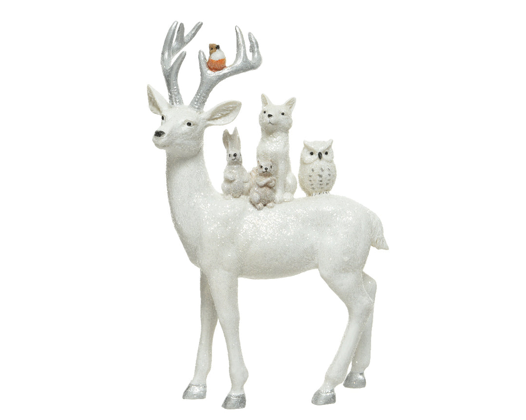 kaemingk white deer polyresin w/ animals