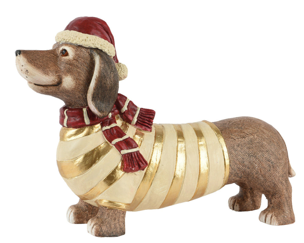 Sausage Dog With Santa Hat & Scarf