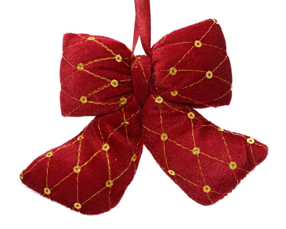 11cm Bow Polyester Velvet With Gold Spangles Red