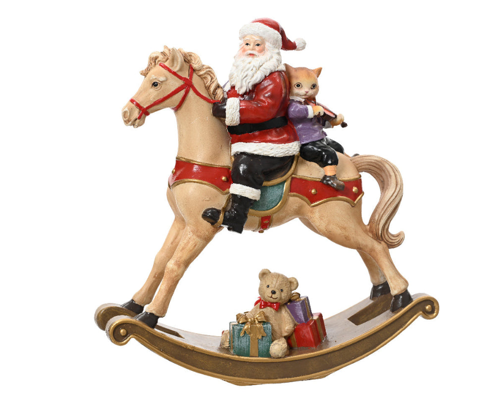 24cm Santa Polyresin On Rocking Horse