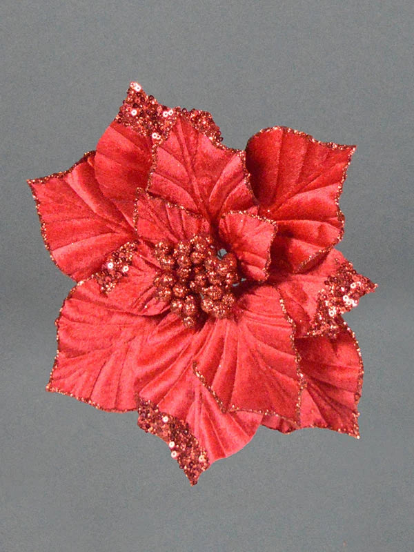 22cm Clip Velvet Poinsettia