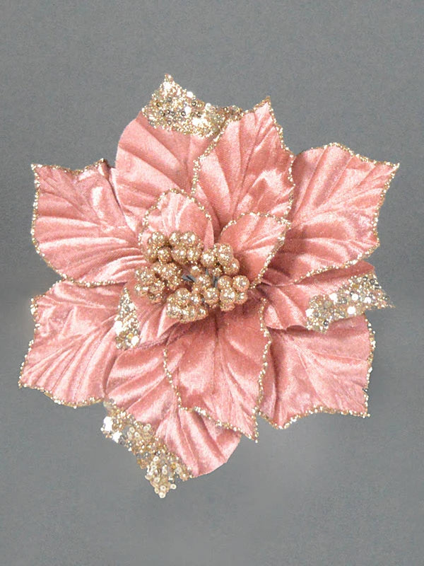 22cm Clip Velvet Poinsettia