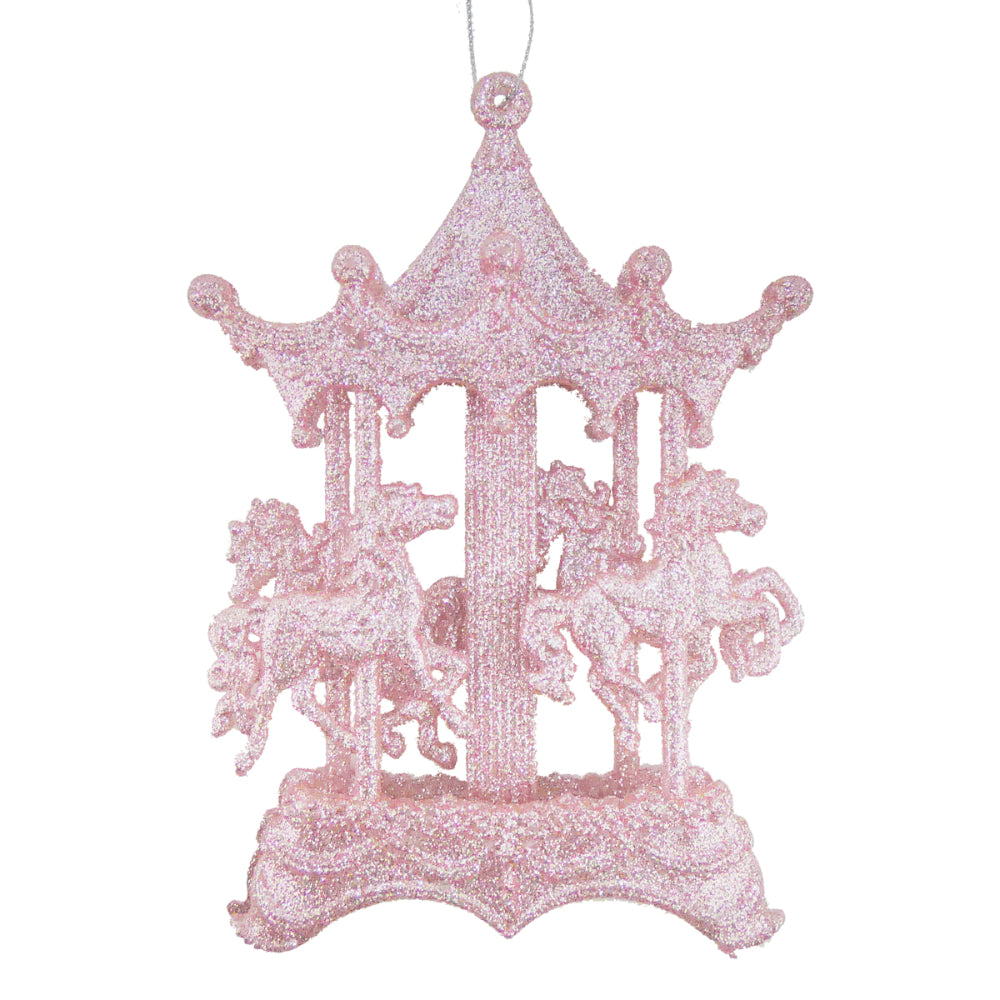Pink glittery carousel ornament