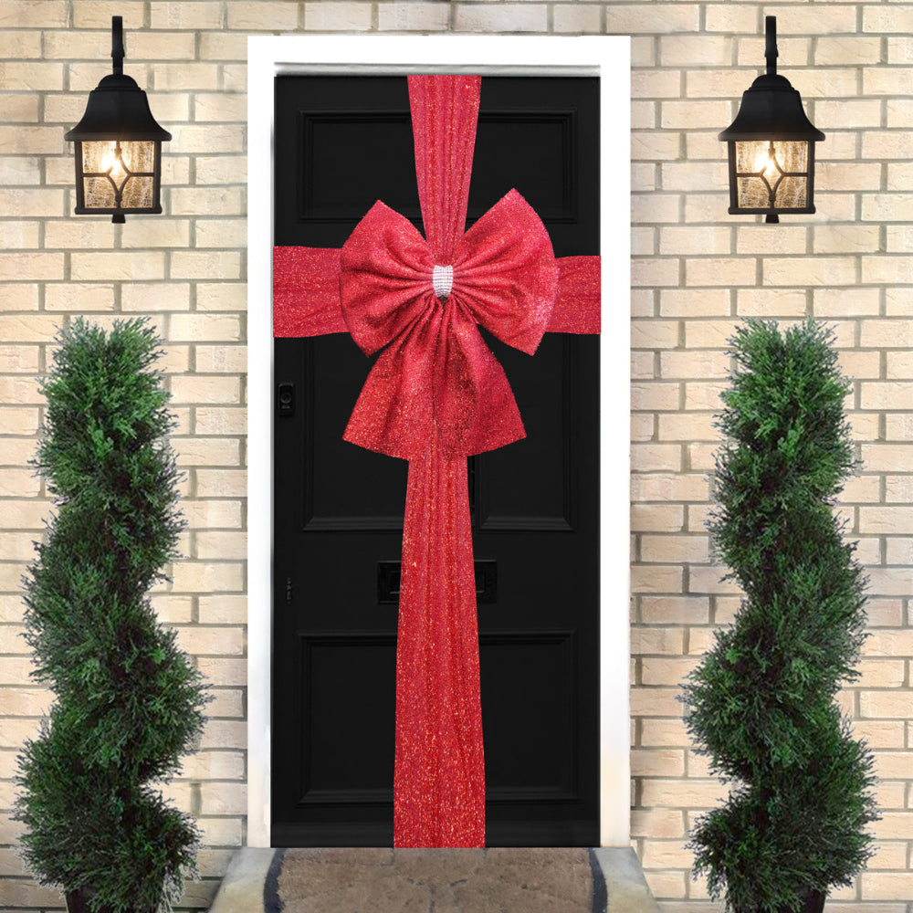 Tinsel Fabric Door Bow Kit Red
