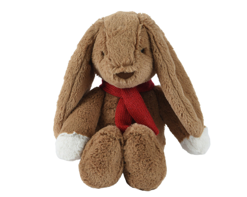 25cm Bunny Plush With Red Knitted Scarf