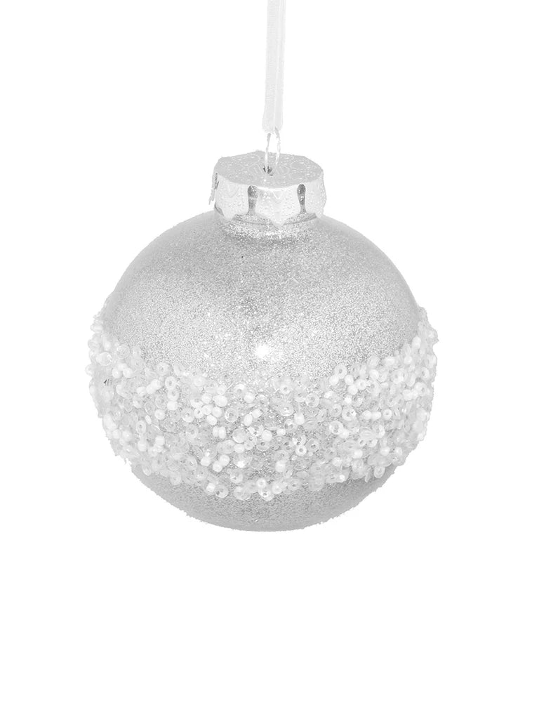 8cm Silver Sequin Band Bauble