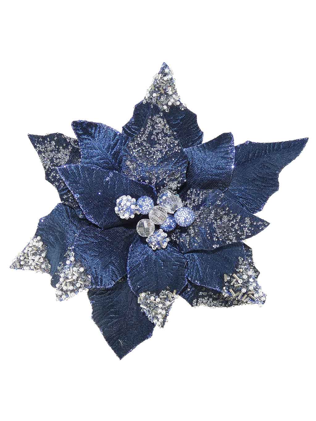 27cm Ornate Poinsettia Clip Navy