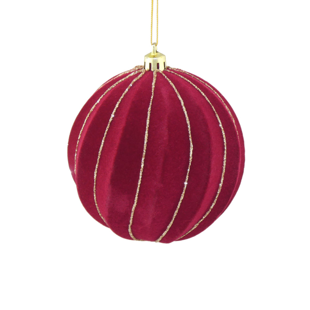 8cm Flock Swirl Bauble - Wine