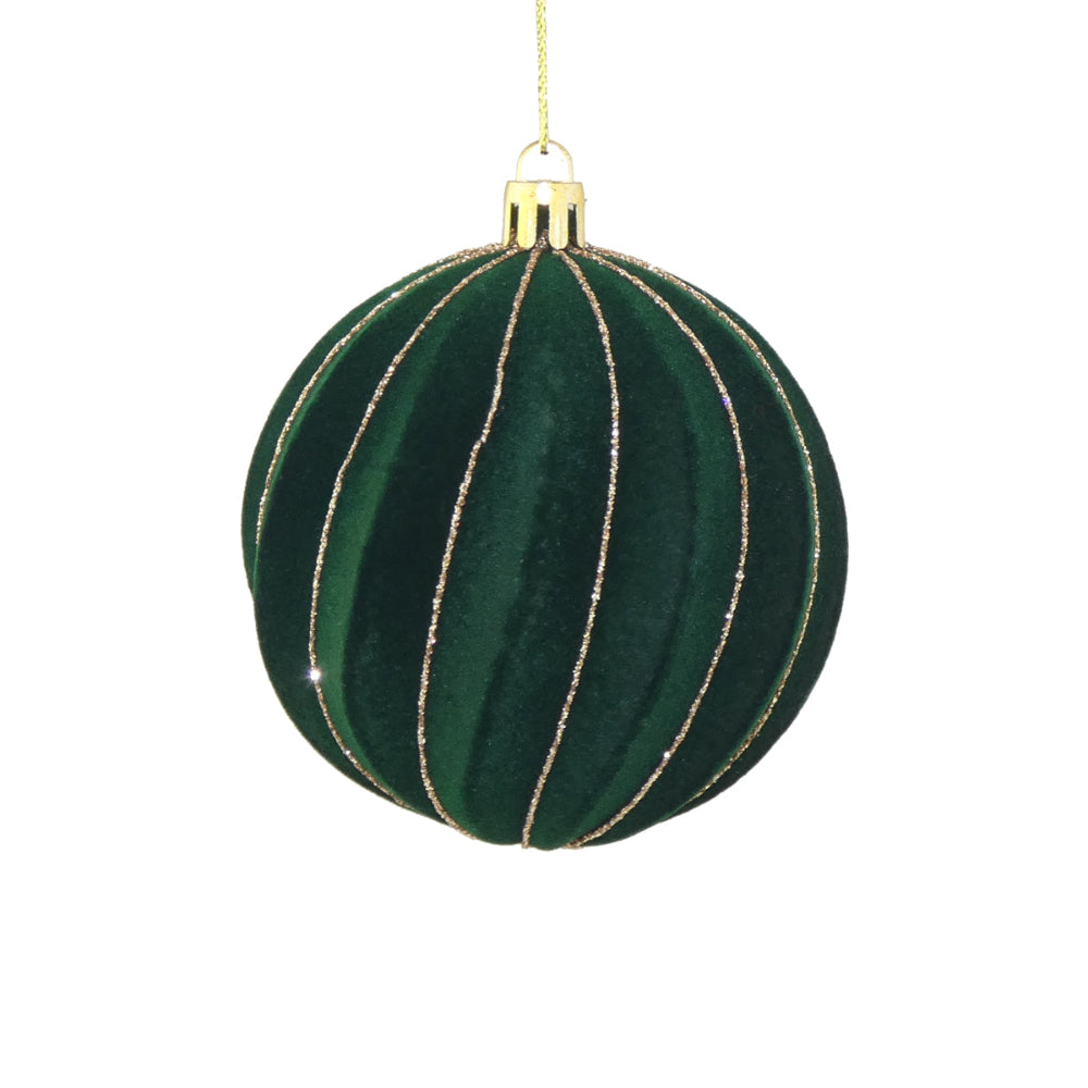8cm Flock Swirl Bauble - Dark Green