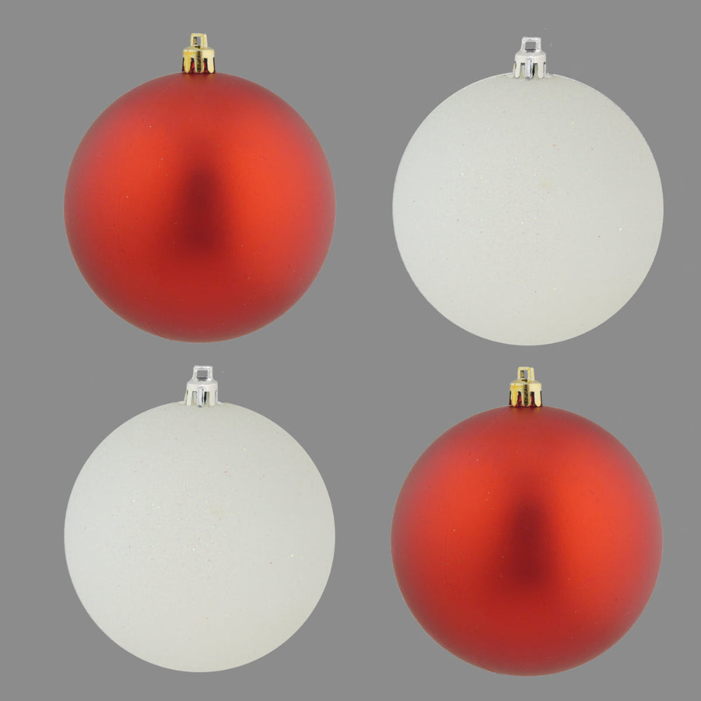 10cm Red & White Baubles (4pk)