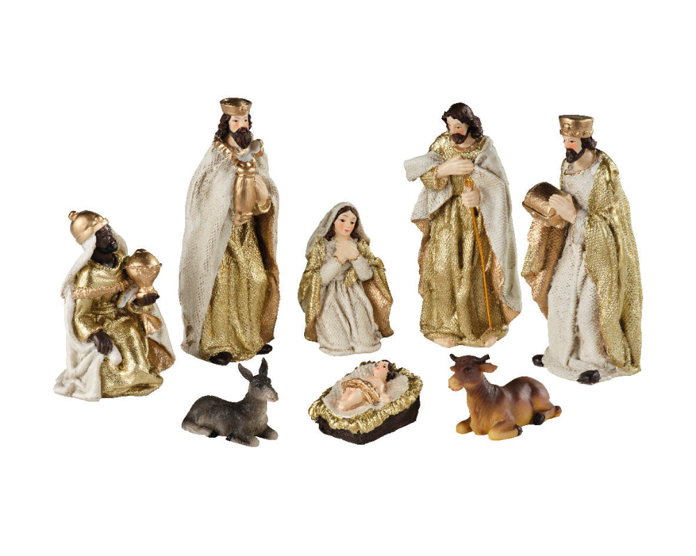 12.5cm 8 Piece Nativity Figures Gold