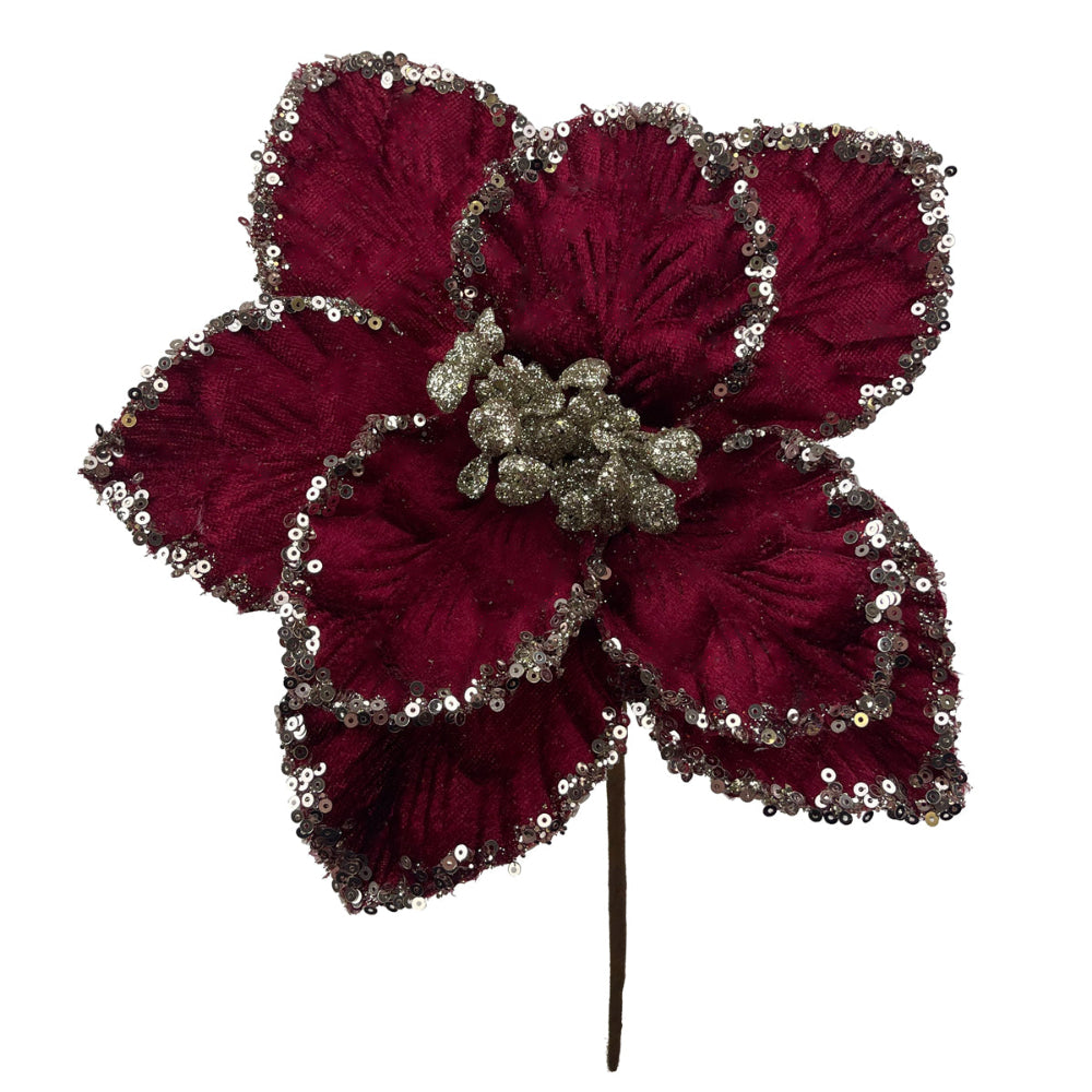 26cm Poinsettia Pick Dark Red