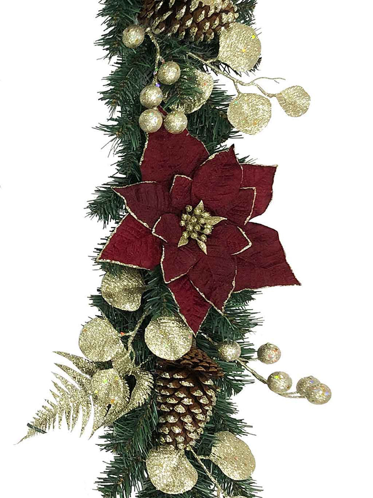 1.8M (6ft) Dark Red Poinsettia Garland