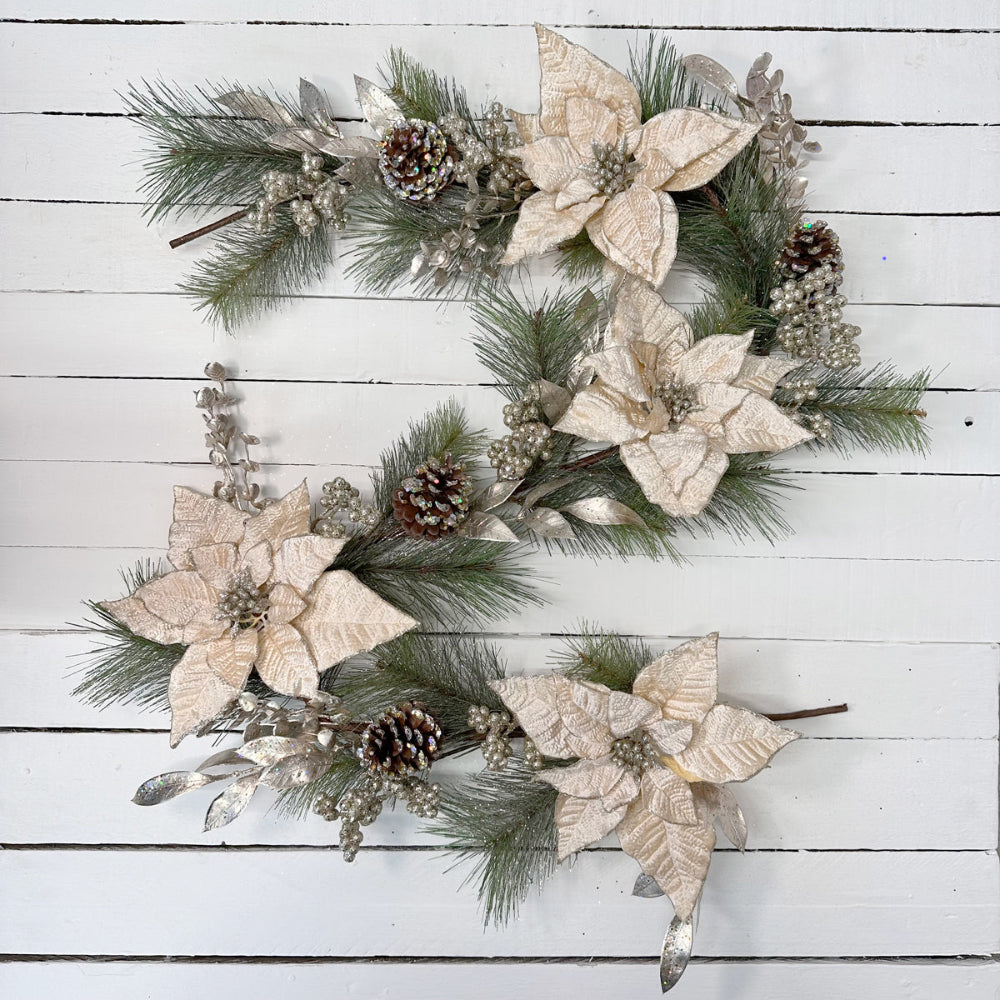 6ft Fancy Poinsettia Garland - Champagne