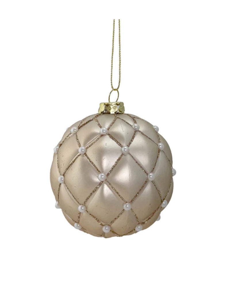 8cm Buttoned Design Pearl Bauble - Oyster
