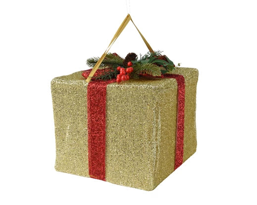 kaemingk polyester giftbox w/ red bow - gold