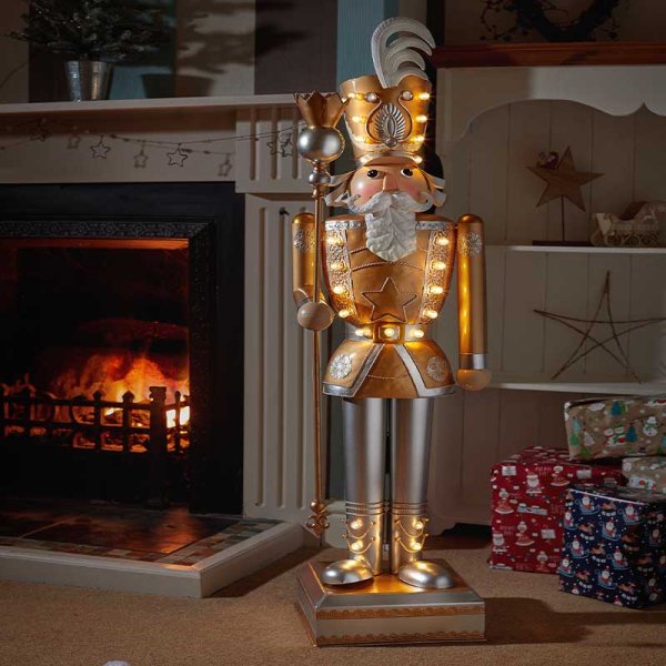 Battery Operate InLit Giant Nutcracker Gold & White