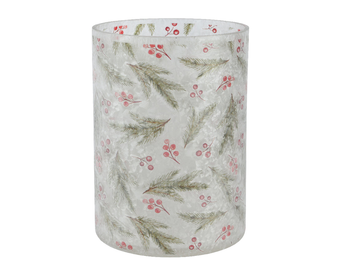 Glass Tealight Holder With Berries & Greenery