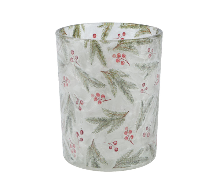 Glass Tealight Holder W/ Berries & Greenery