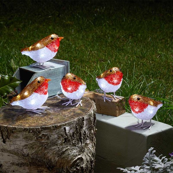 Battery Operated InLit Ice Robins - Set of 5