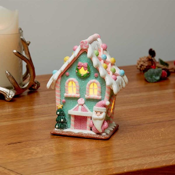 Battery Operated Gingerbread Santa Ice Candy Cottage