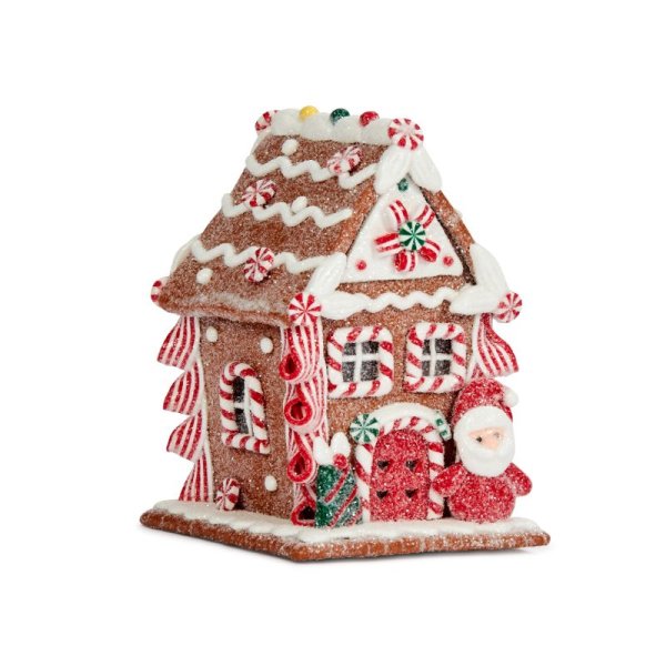 Battery Operated Gingerbread Santa Candy Cane Cottage