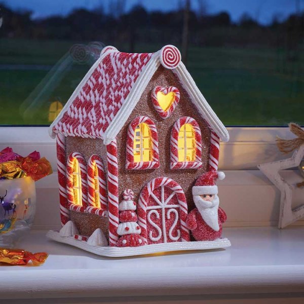 Battery Operated Gingerbread Santa Candy Cabin