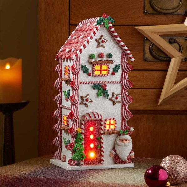 Battery Operated Gingerbread Santa Candy Home