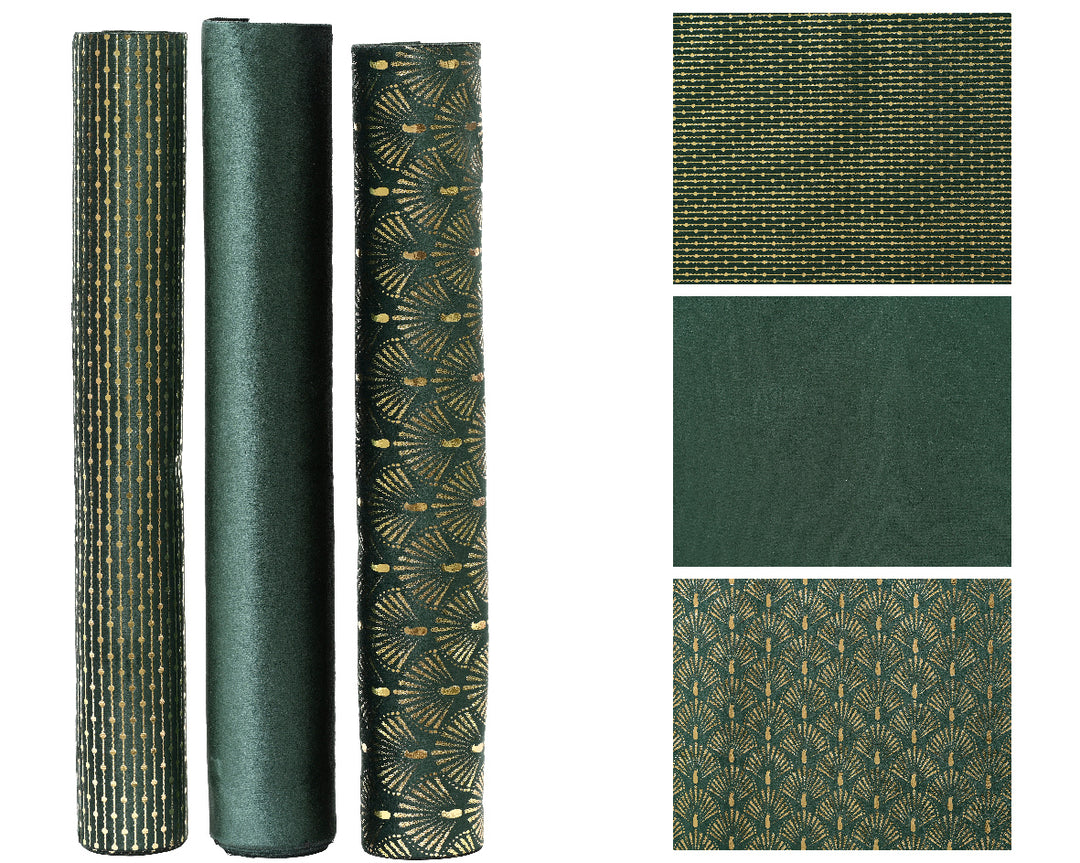 kaemingk deco fabric velvet green table runner - set of 3