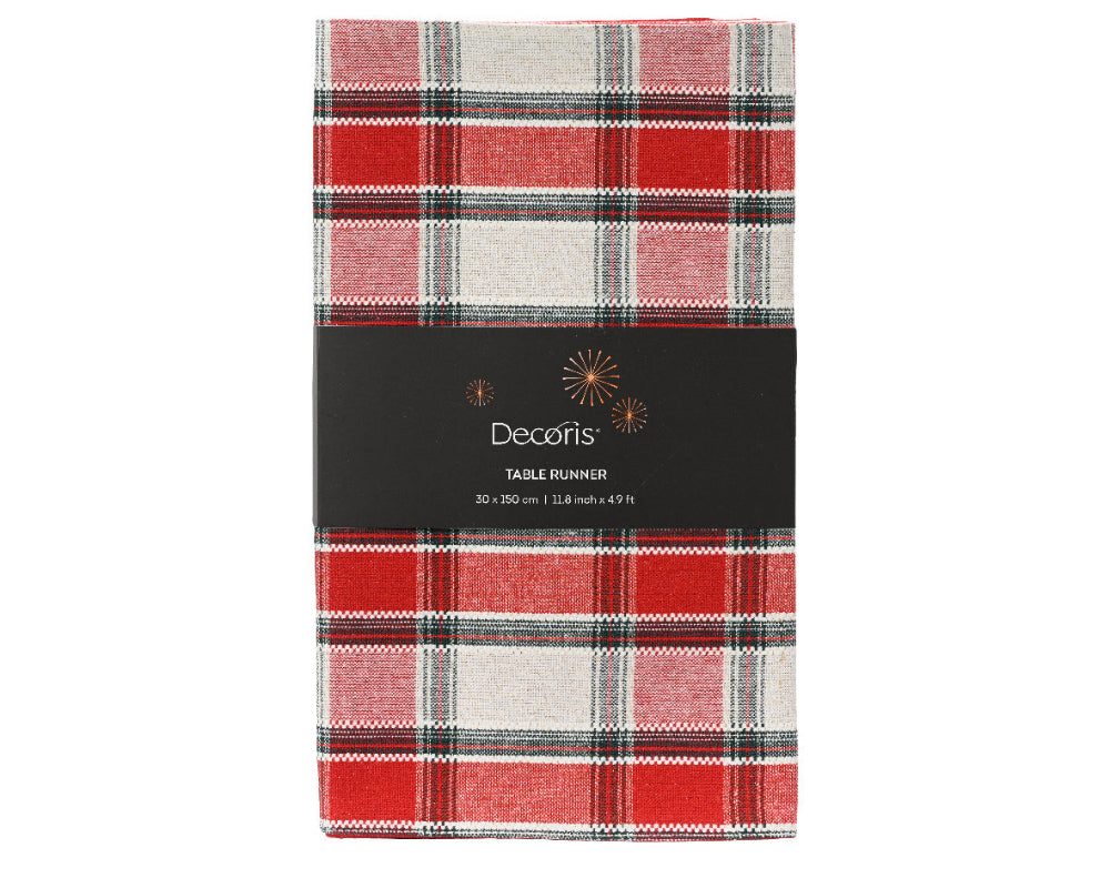 L150xW30cm Table Runner Cotton With Tartan Check