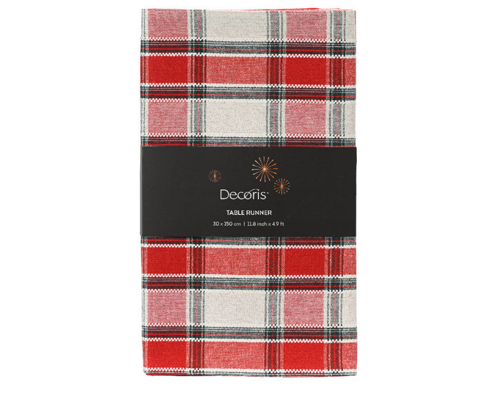 L150xW30cm Table Runner Cotton With Tartan Check