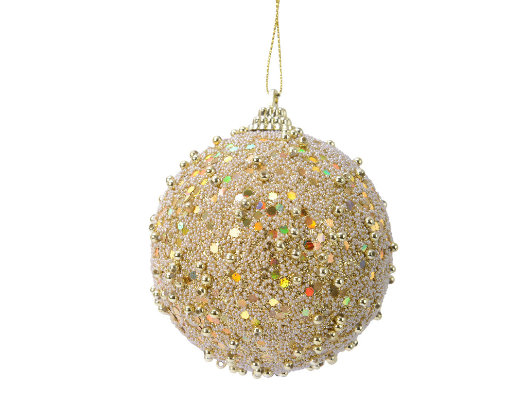 8cm Bauble Foam Glitter Beads & Sequins Light Gold